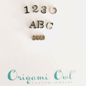 Origami Owl 🦉 SILVER Numbers 1 2 3 0, A B C, and 2016 Charms Set of 8 NWT $15